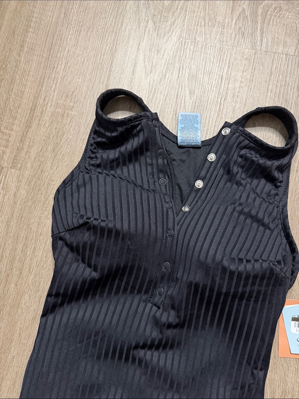 Black Ribbed snap front One-Piece swimsuit - Picture 2 of 6